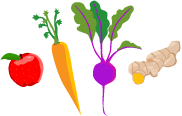 apfel, karotte, rote beet und ingwer